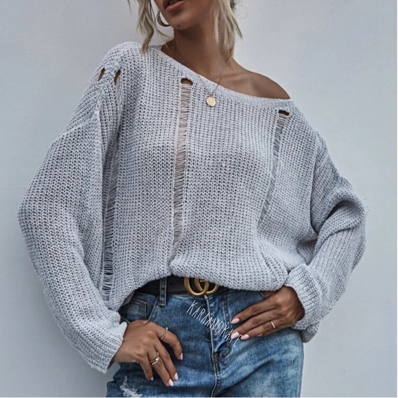 Distressed Sweater- BLACK - Picture 5 of 8